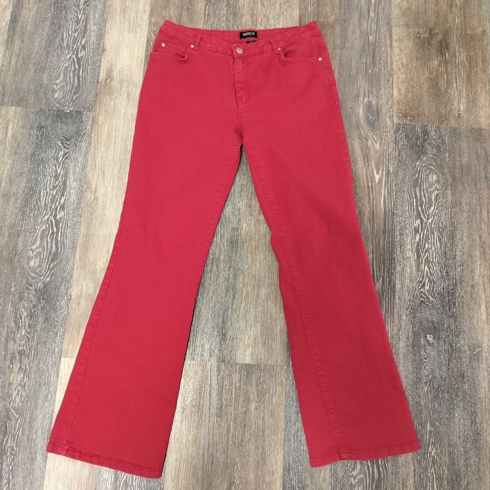 Women's Red Flare Bootcut High Rise Jeans Size 12T High Waisted Street Wear